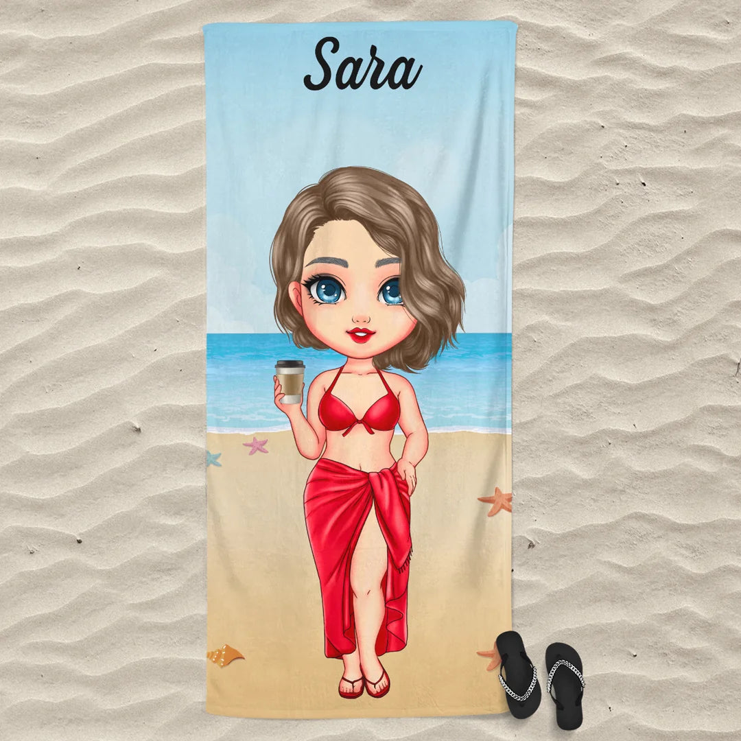 Unikatan ručnik za plažu s chibi djevojkom - na plaži