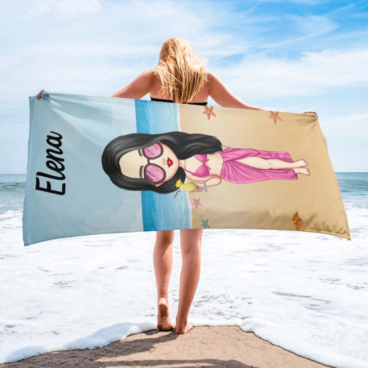 Unikatan ručnik za plažu s chibi djevojkom - na plaži2