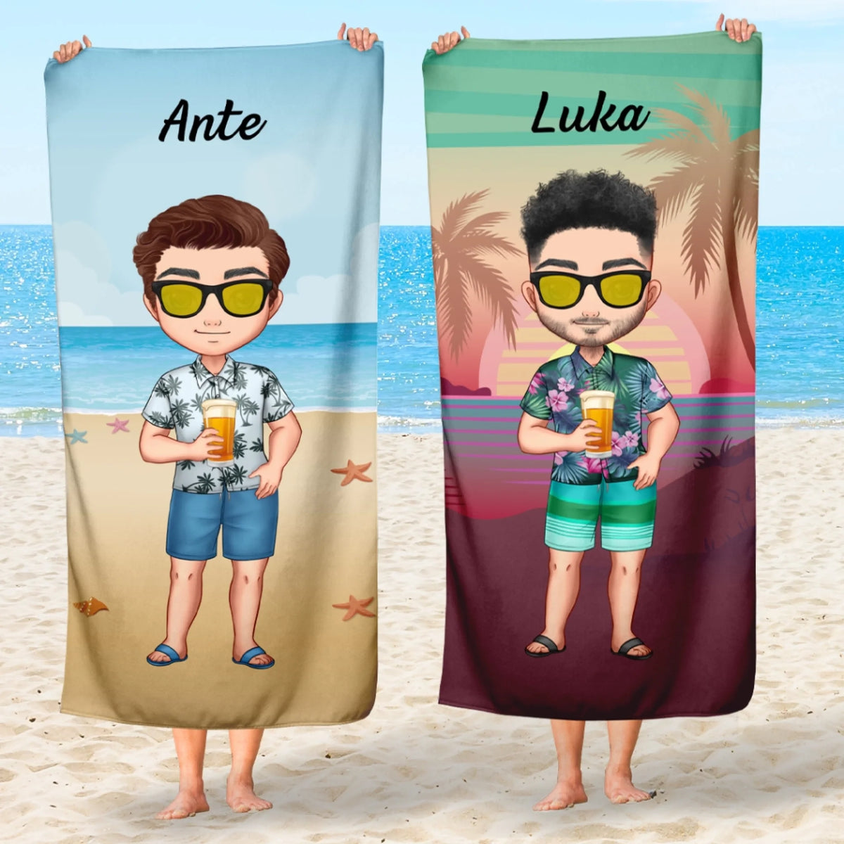 Unikatan ručnik za plažu s chibi dječakom – na plaži3