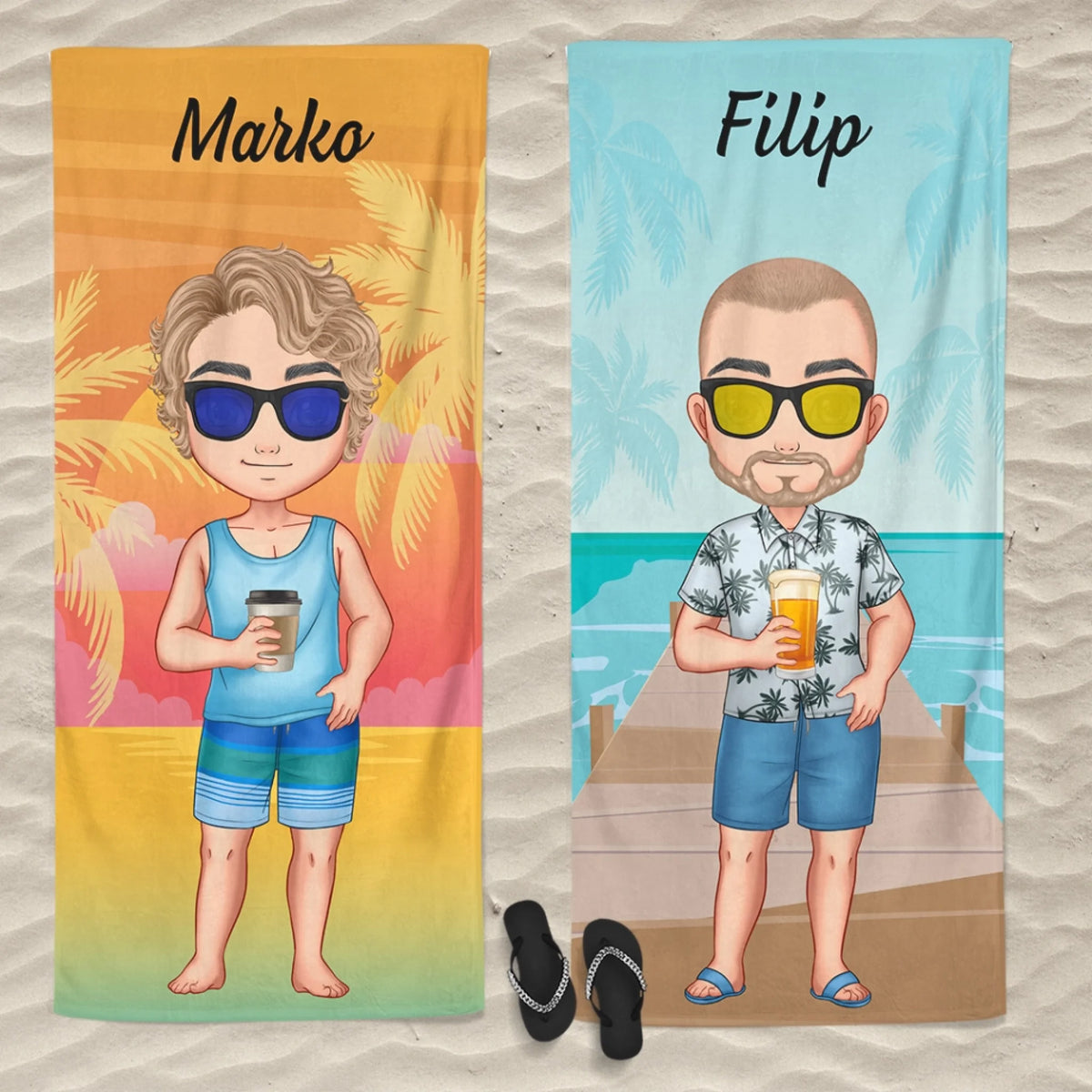 Unikatan ručnik za plažu s chibi dječakom – na plaži2