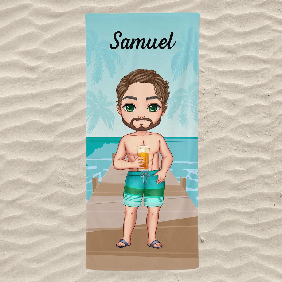 Unikatan ručnik za plažu s chibi dječakom – na plaži