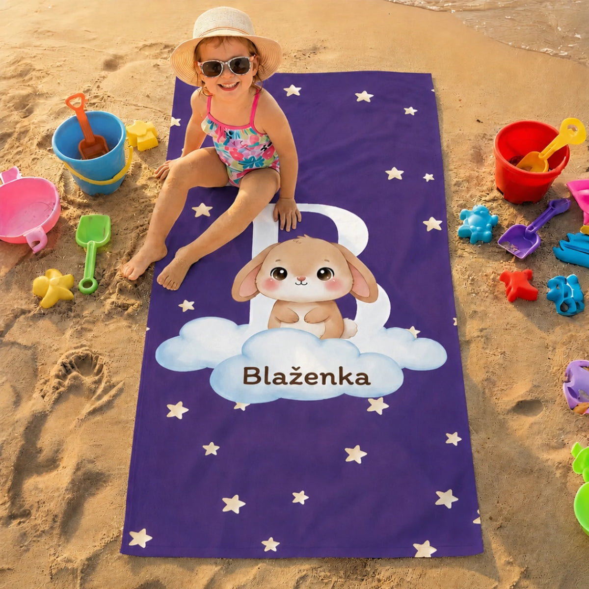 Personalizirani ručnik za plažu za djecu s imenom - slatke životinje3