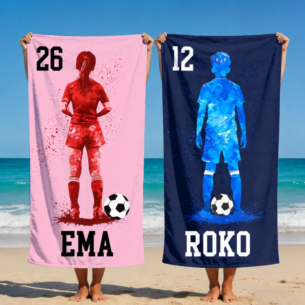 Personalizirani nogometni ručnik za plažu s imenom - za dječake i djevojčice4