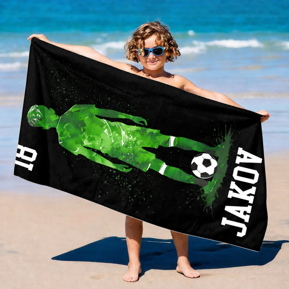 Personalizirani nogometni ručnik za plažu s imenom - za dječake i djevojčice6
