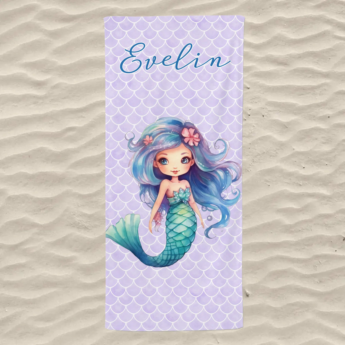 Personalizirani ručnik za plažu za djevojčice – slatka sirena