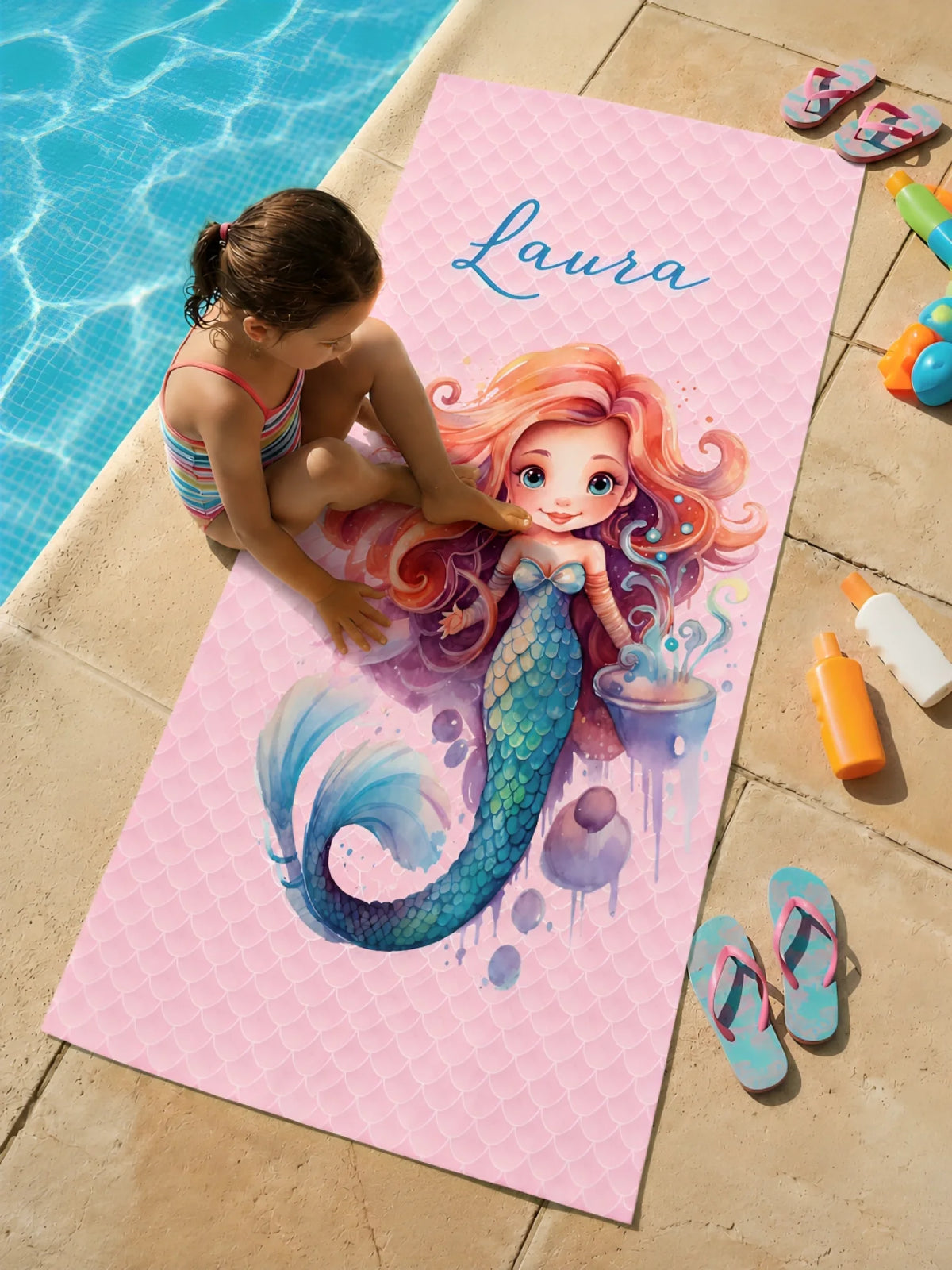 Personalizirani ručnik za plažu za djevojčice – slatka sirena2