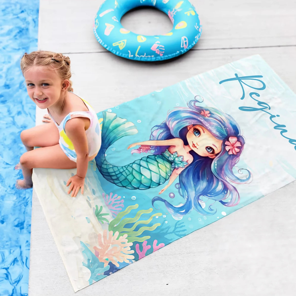 Personalizirani ručnik za plažu za djevojčice – slatka sirena3