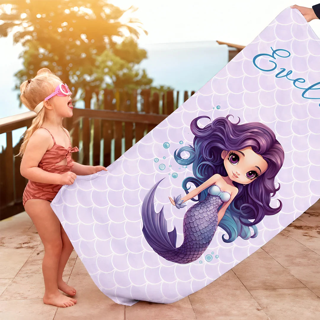Personalizirani ručnik za plažu za djevojčice – slatka sirena