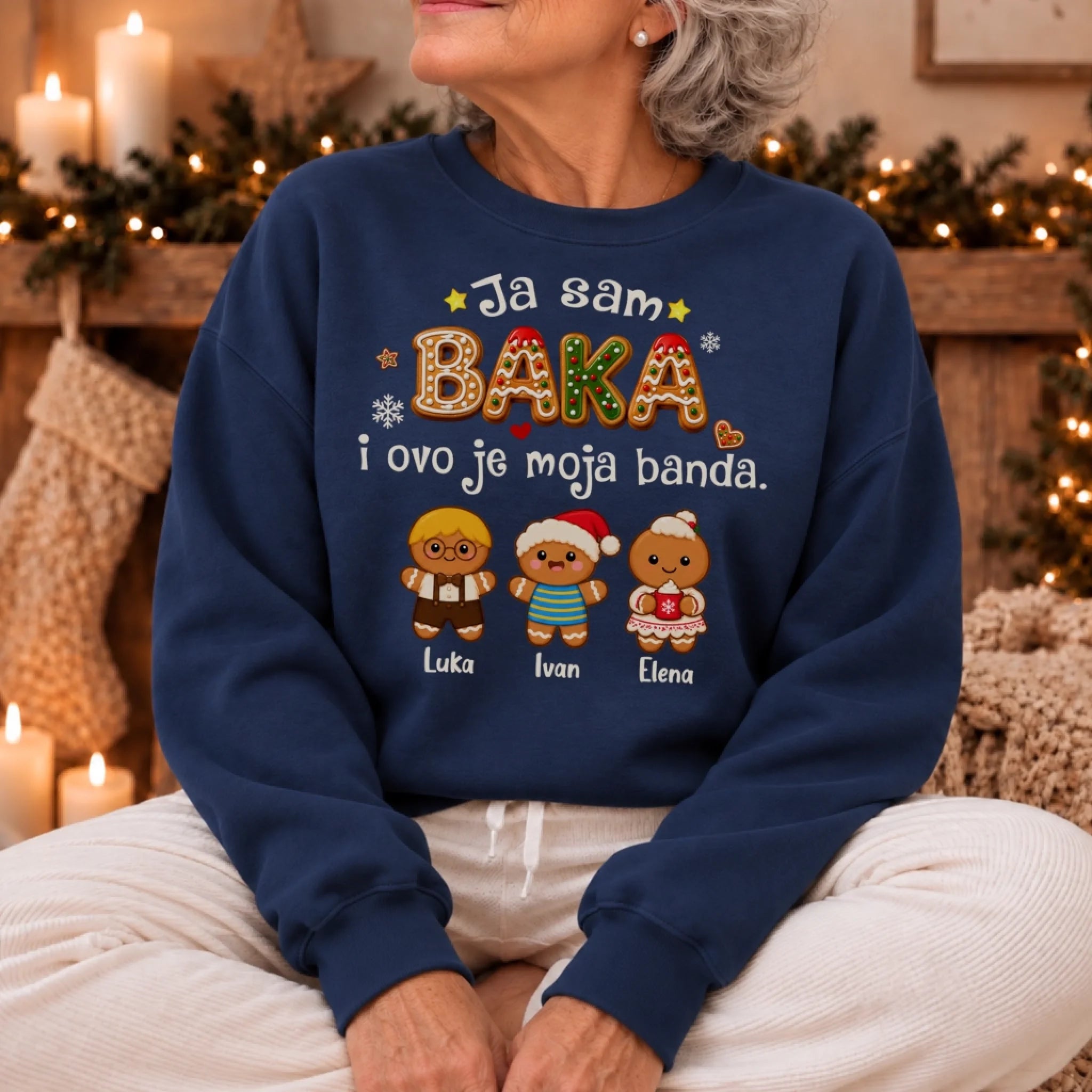 Personalizirani božićna pulover s okruglim izrezom - Ja sam baka2